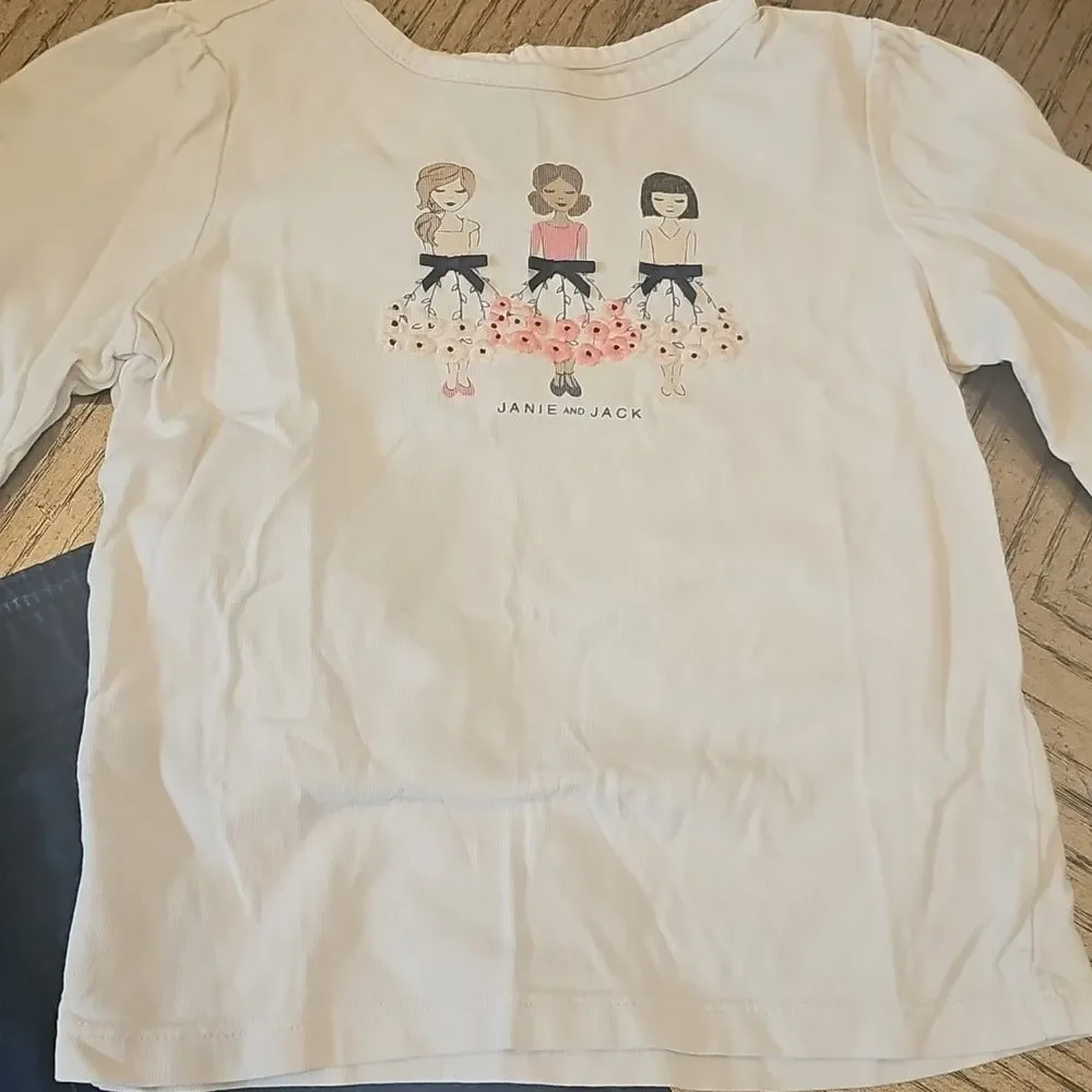 Janie and Jack White Long Sleeve Shirt And Jeans Jumping Bean 4T
